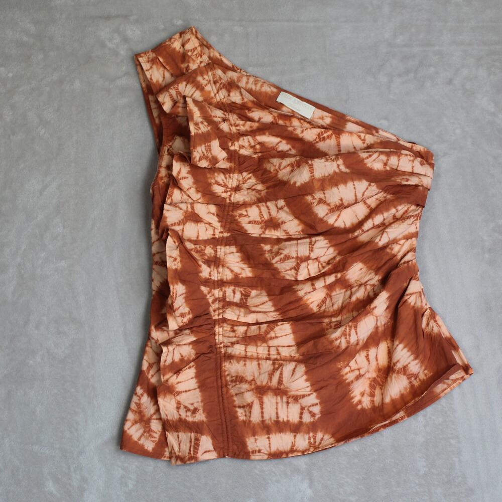 Ulla Johnson One Shoulder Top Womens Size 10 Orange Tie Dye Ruffle Cotton Boho